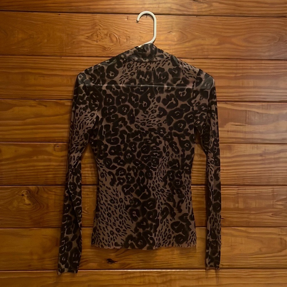 Mock Neck Sheer Leopard Print Top